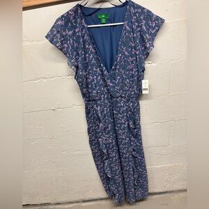 NWT blue and pink floral DIP ruffle midi dress size 12